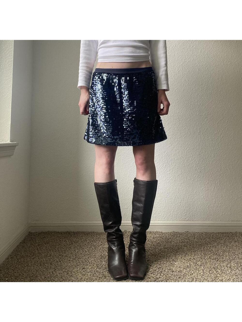 Vintage y2k low rise sparkly shimmery blue teal mini skirt